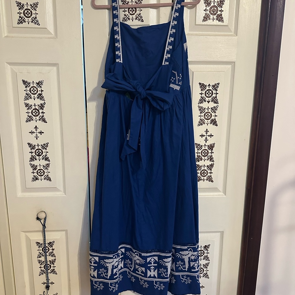 Farm Rio Blue Macaw Embroidered Backless Midi Dress NWT– Size XL - Picture 6 of 11